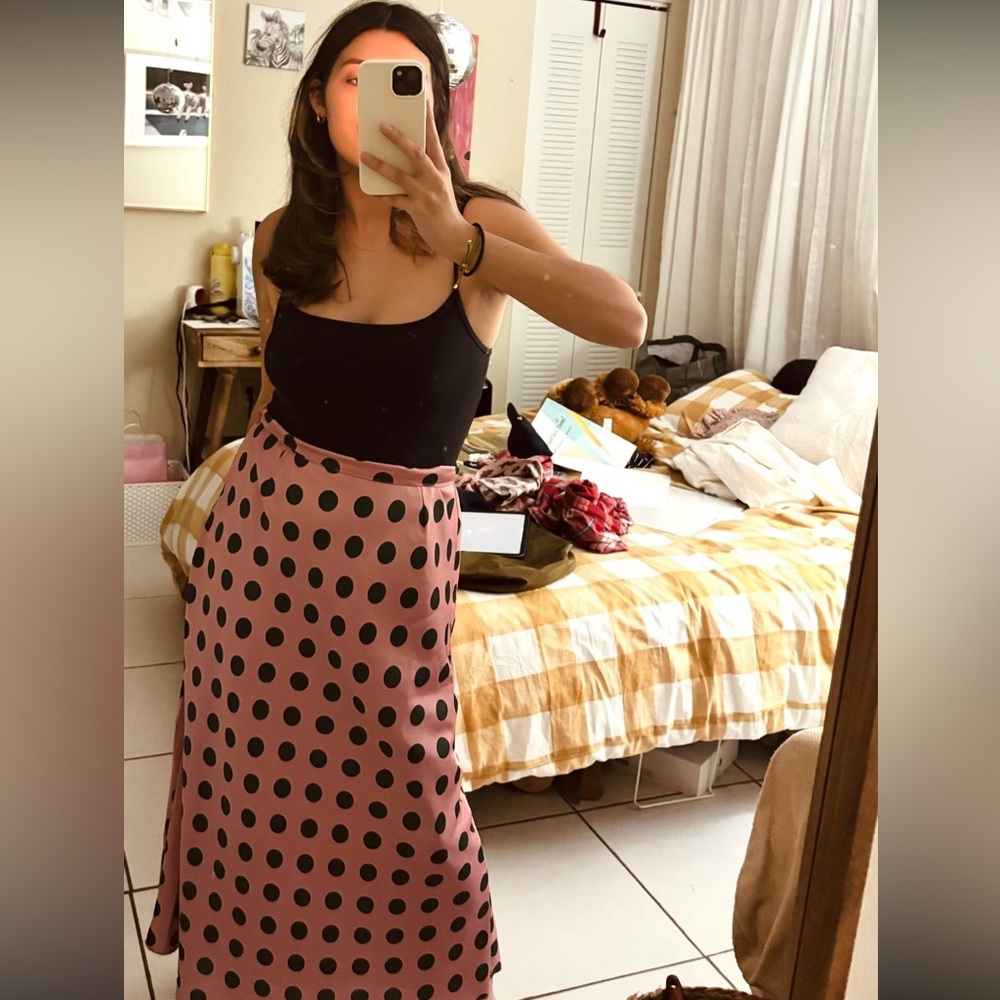 Nasty gal polka dot midi skirt satin